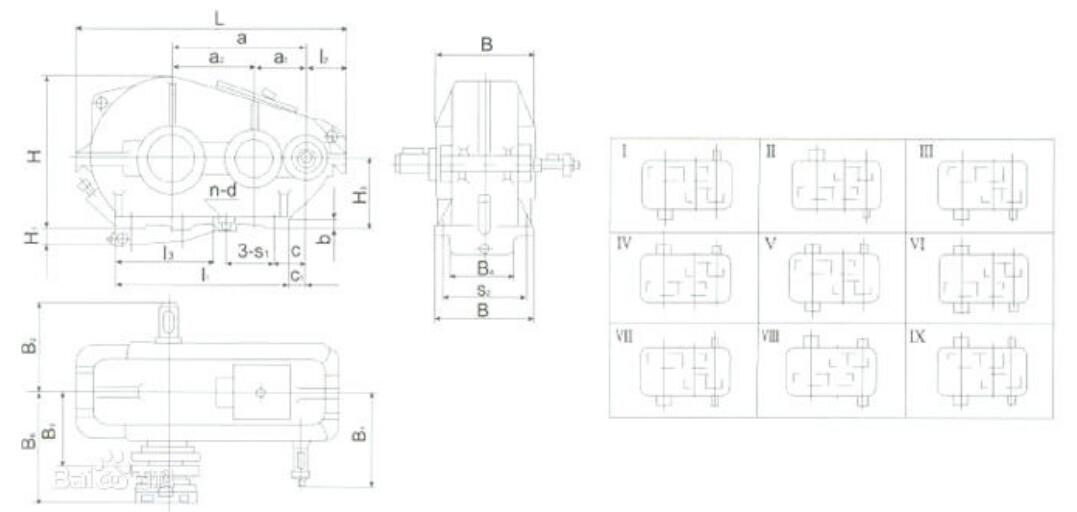 ZQA圓柱齒輪減速機(jī)外形、安裝尺寸圖
